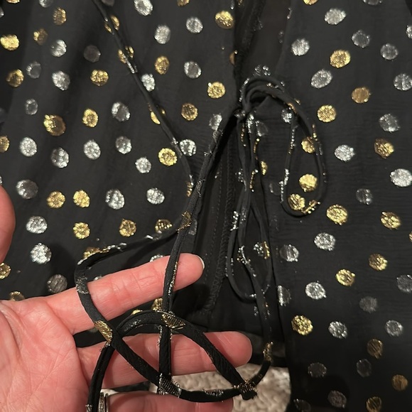Reformation Womens Wrap Blouse Polka Dot Sheer Long Sleeve V-Neck Top Black Med - Picture 4 of 10